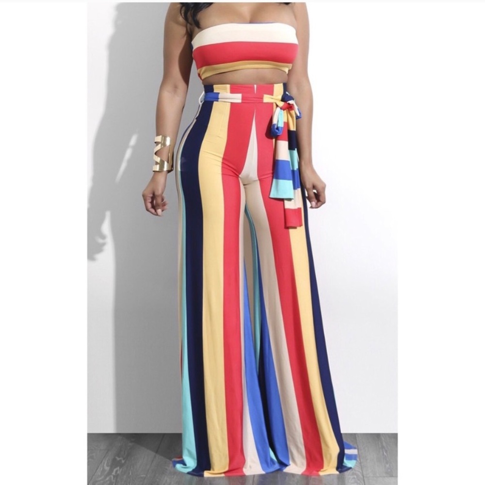 Multi color striped two piece set